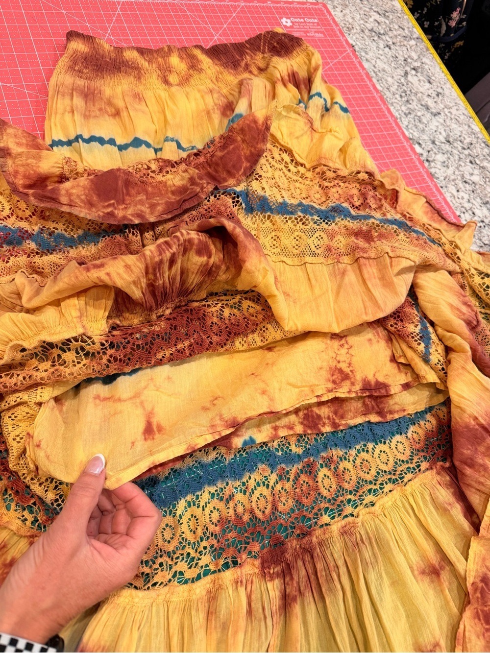 Earthbound Trading Co Tie Dye Boho Maxi Skirt Small Lace Tiered - Picture 7 of 8